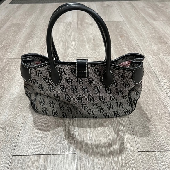 VTG Dooney Bourke Signature Monogram Tote Bag Black Gray Leather Trim 90s Y2K - Picture 2 of 11